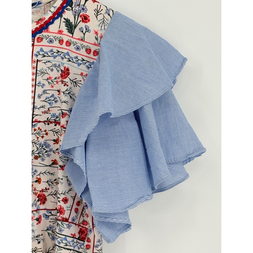 Anthropologie Let Me Be Flutter‎ Sleeve Top Patchwork Floral Size XS Cotton Boho - Picture 4 of 11